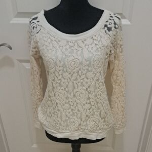 RxB Cream Lace Long Sleeve Top, Small